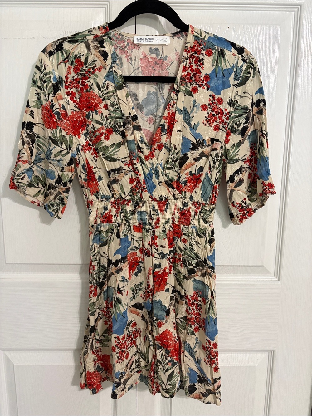 Zara Floral Mini Dress Cinched Waist Sz XS